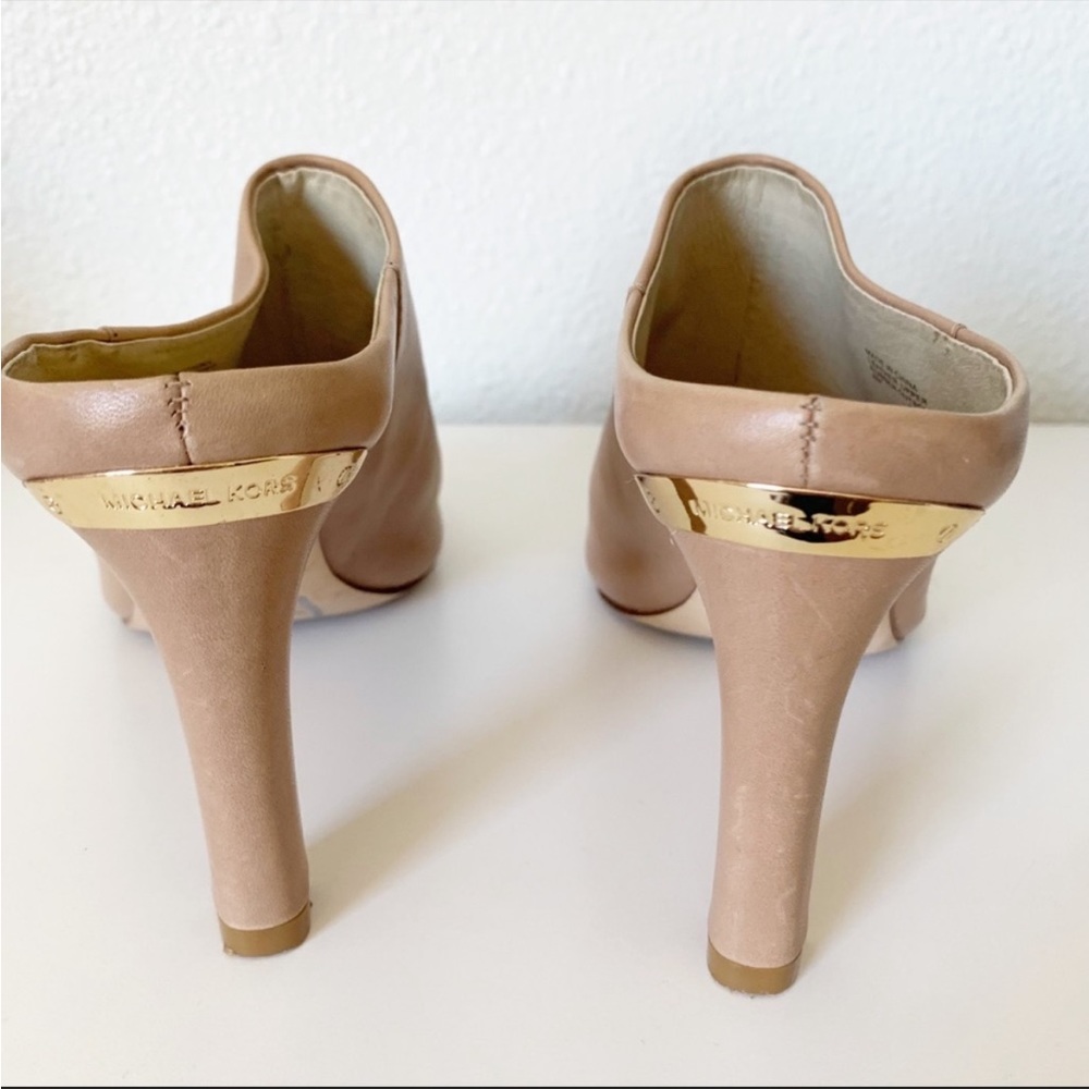Michael Michael Kors Latte Beige Leather Mules Open Toe Heels Size 8 - Picture 5 of 8